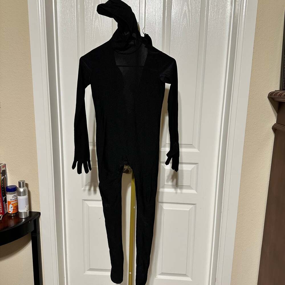 Black Partysuit Teen Medium Full Body Spandex Morphsuit Costume Solid - Picture 1 of 2